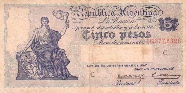 阿根廷 Pick 244c ND1932-35年版5 Pesos 纸钞 