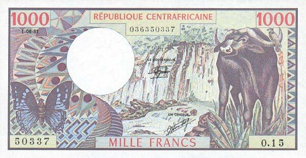 中非共和国 Pick 10 1980.1.1年版1000 Francs 纸钞 