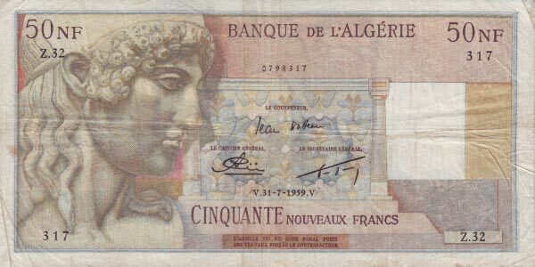 阿尔及利亚 Pick 120 1959.7.31年版50 Nouveaux Francs 纸钞 