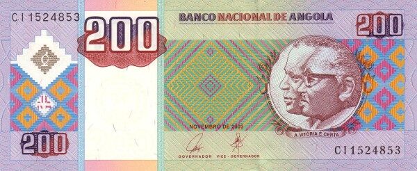 安哥拉 Pick 148 2003.11年版200 Kwanzas 纸钞 