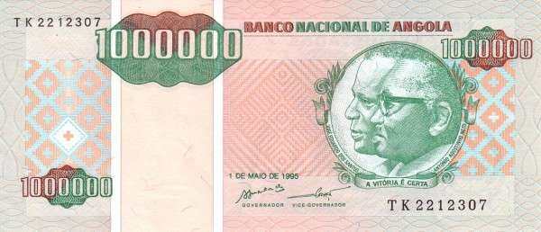 安哥拉 Pick 141 1995年版1000000 Kwanzas 纸钞 
