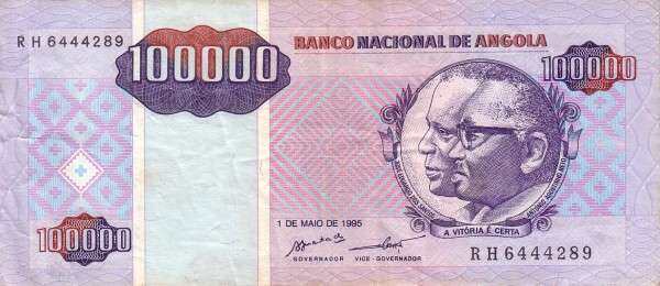 安哥拉 Pick 139 1995年版100000 Kwanzas 纸钞 