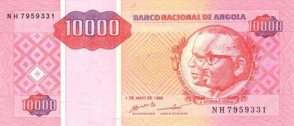 安哥拉 Pick 137 1995年版10000 Kwanzas 纸钞 
