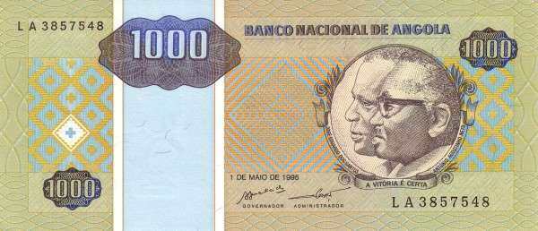 安哥拉 Pick 135 1995年版1000 Kwanzas 纸钞 