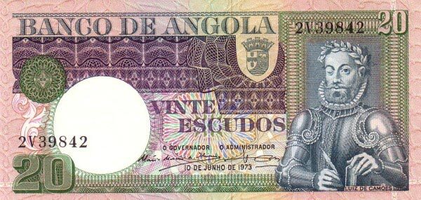 安哥拉 Pick 104 1973.6.10年版20 Escudos 纸钞 