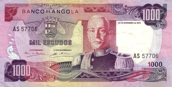 安哥拉 Pick 103 1972.11.24年版1000 Escudos 纸钞 