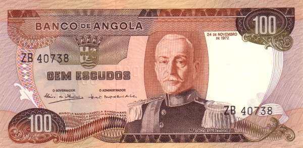 安哥拉 Pick 101 1972年版100 Escudos 纸钞 