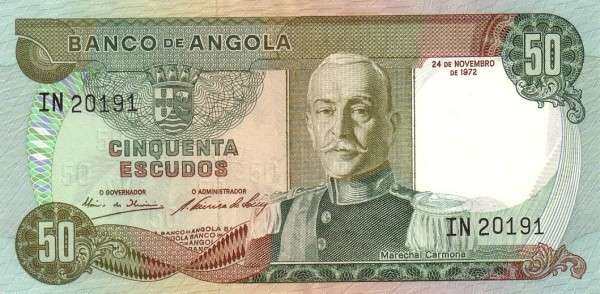 安哥拉 Pick 100 1972.11.24年版50 Escudos 纸钞 