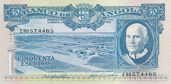安哥拉 Pick 093 1962.6.10年版50 Escudos 纸钞 