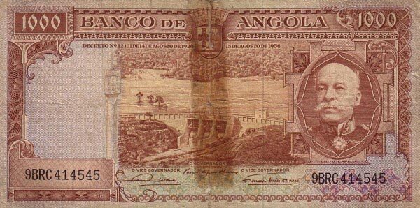 安哥拉 Pick 091 1956.8.15年版500 Escudos 纸钞 