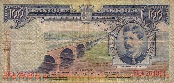 安哥拉 Pick 089 1956.8.15年版100 Escudos 纸钞 