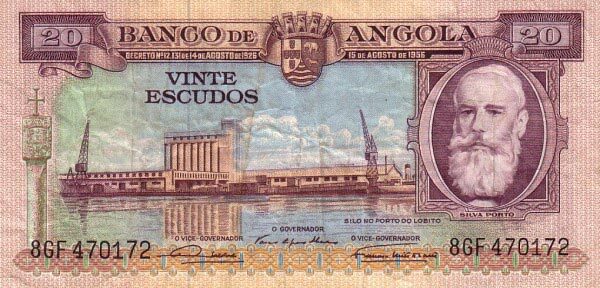 安哥拉 Pick 087 1956.8.15年版20 Escudos 纸钞 