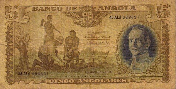 安哥拉 Pick 077 1947.1.1年版5 Angolares 纸钞 