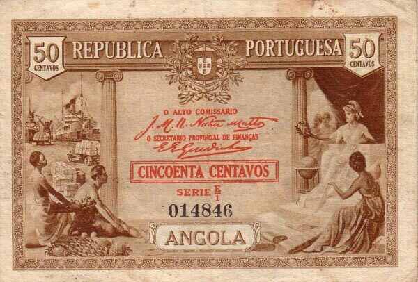 安哥拉 Pick 063 1923年版50 Centavos 纸钞 