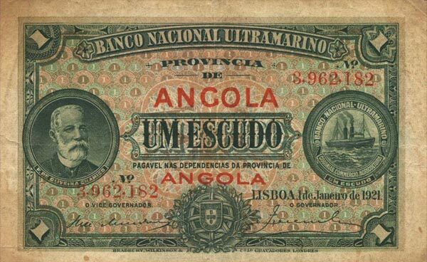 安哥拉 Pick 055 1921.1.1年版1 Escudo 纸钞 
