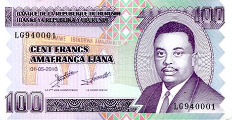 布隆迪 Pick New 2010.5.1年版100 Francs 纸钞 125x65