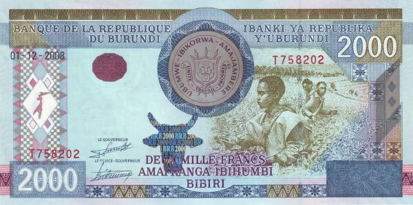 布隆迪 Pick 47 2008.12.1年版2000 Francs 纸钞 