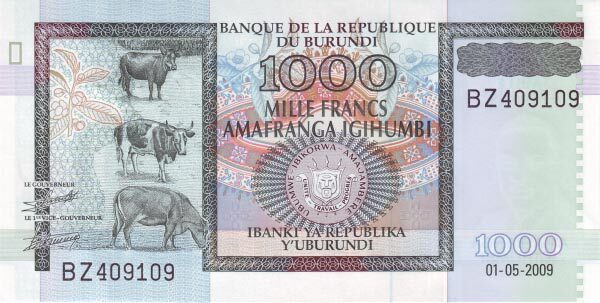 布隆迪 Pick 46 2009.5.1年版1000 Francs 纸钞 135x69
