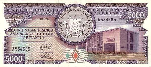 布隆迪 Pick 32b 1984.1.1年版5000 Francs 纸钞 