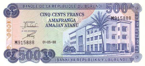 布隆迪 Pick 30c 1988.5.1年版500 Francs 纸钞 