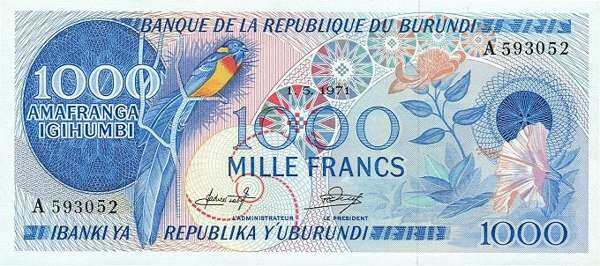 布隆迪 Pick 25a 1971.5.1年版1000 Francs 纸钞 