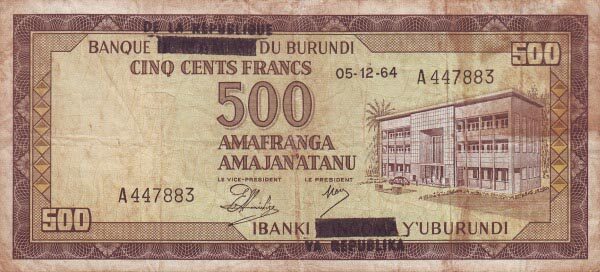 布隆迪 Pick 18 1964.12.5年版500 Francs 纸钞 