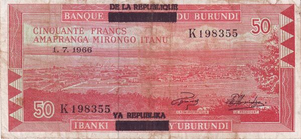 布隆迪 Pick 16b 1966.7.1年版50 Francs 纸钞 