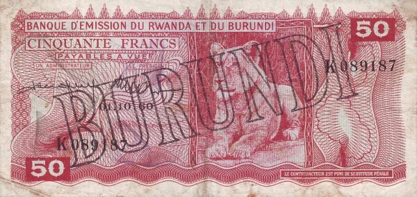 布隆迪 Pick 04 1960.10.1年版50 Francs 纸钞 