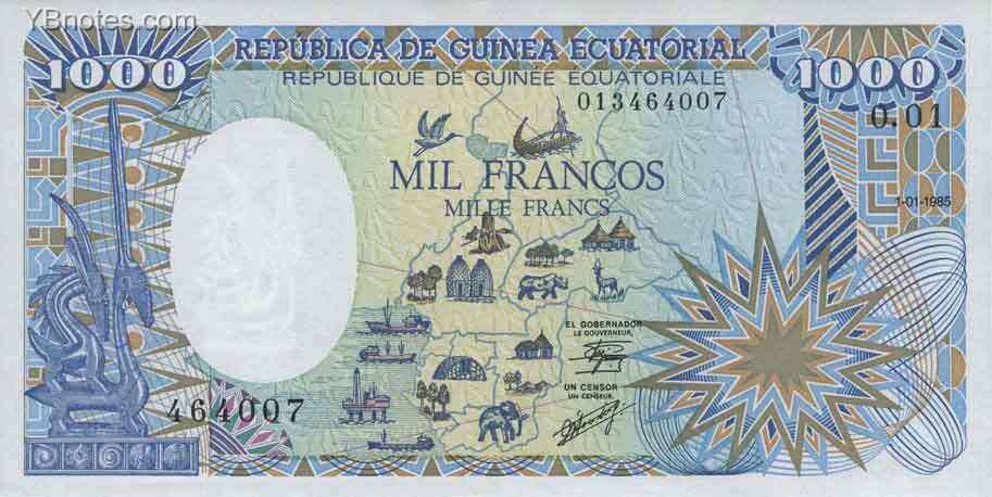 赤道几内亚 Pick 21 1985年版1000 Francos 纸钞 