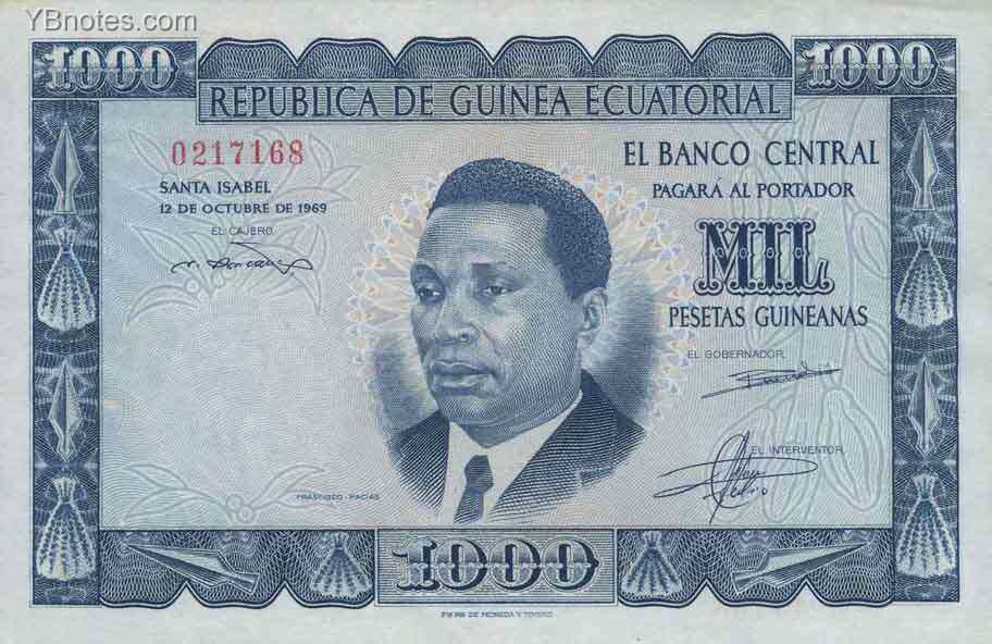 赤道几内亚 Pick 03 1969年版1000 Pesetas Guineanas 纸钞 