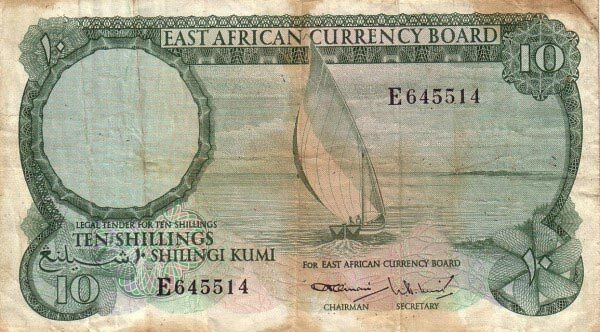 东非 Pick 46 ND1964年版10 Shillings 纸钞 