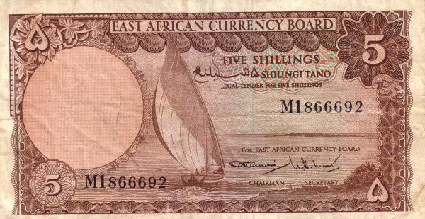 东非 Pick 45 ND1964年版5 Shillings 纸钞 