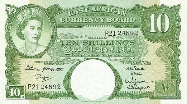 东非 Pick 42b ND1962-63年版10 Shillings 纸钞 