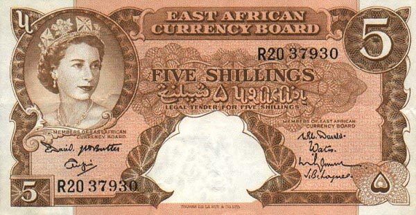 东非 Pick 41a ND1961年版5 Shillings 纸钞 
