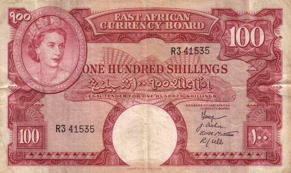 东非 Pick 40 ND1958-60年版100 Shillings 纸钞 