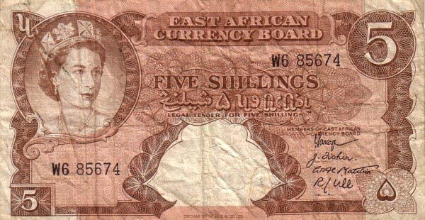 东非 Pick 37 ND1958-60年版5 Shillings 纸钞 
