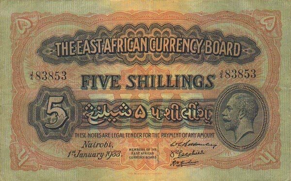 东非 Pick 20 1933.1.1年版20 Shillings 纸钞 