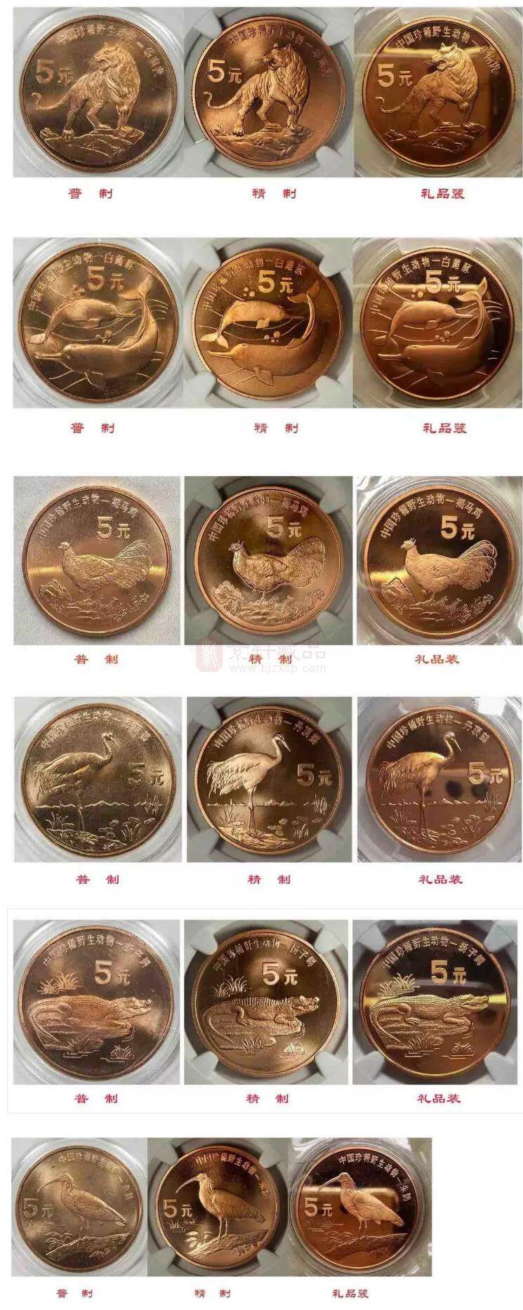 野生动物系列纪念币居然有普制币、精制币、样币、精制样币等多种版别！