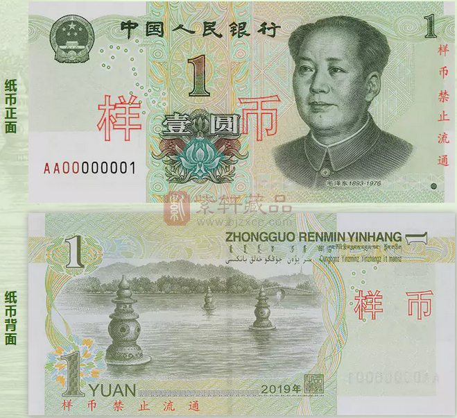2019年版第五套人民币1元纸币
