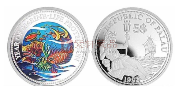 image.png  帕劳1992年世界首枚彩色银币