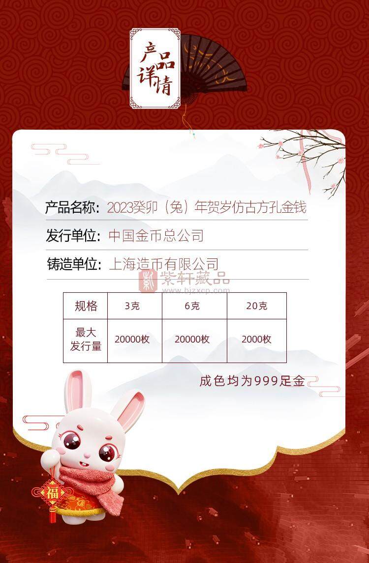 2023癸卯（兔）年贺岁仿古方孔金钱