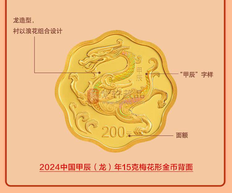 2024甲辰（龙）年生肖金银纪念币 梅花形制
