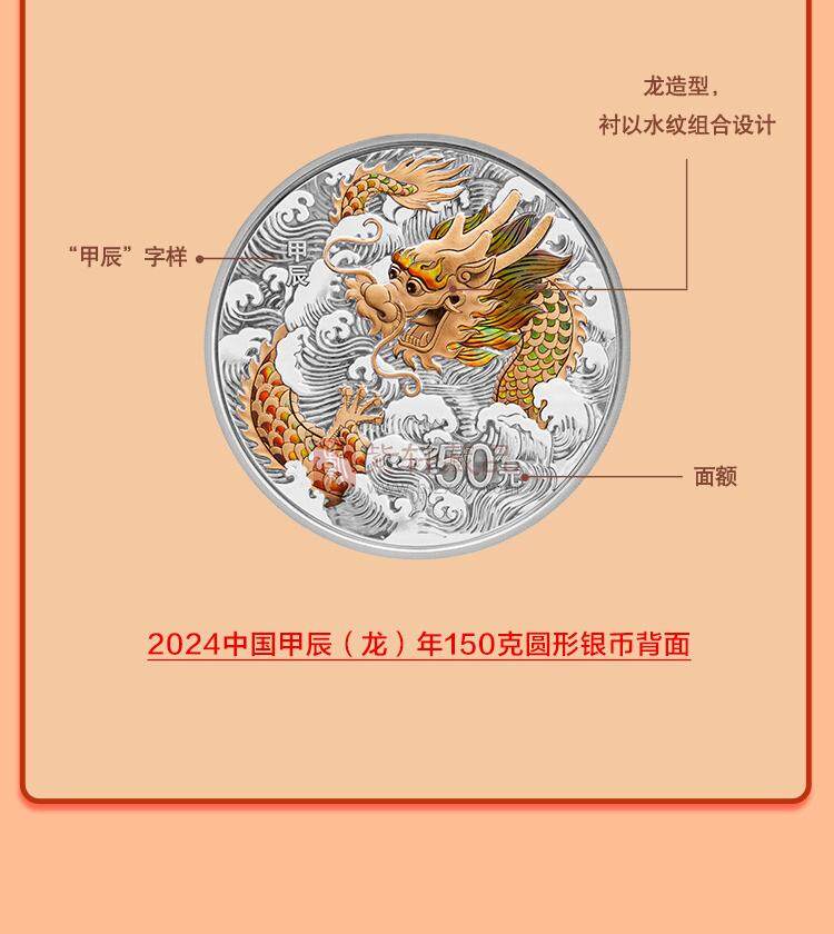 2024甲辰（龙）年生肖金银纪念币 150克银币