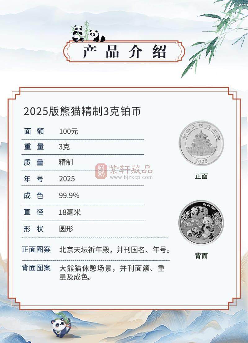 2025年熊猫纪念币3克圆形铂质纪念币（图）