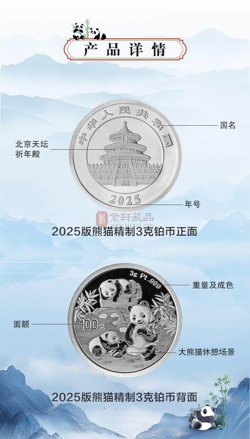 2025年熊猫纪念币3克圆形铂质纪念币（图）