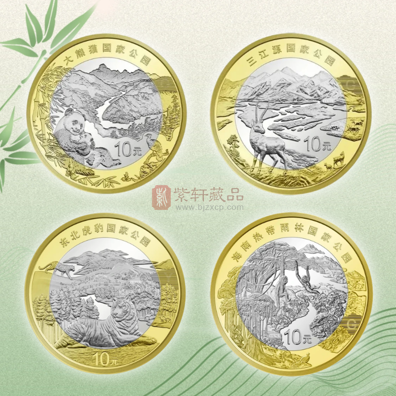 国家公园系列 三江源、大熊猫、东北虎豹、热带雨林普通纪念币套装（图）