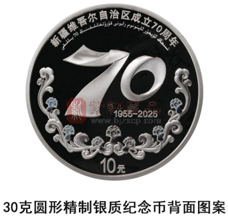 中国人民银行定于2025年9月19日发行新疆维吾尔自治区成立70周年金银纪念币一套（图）