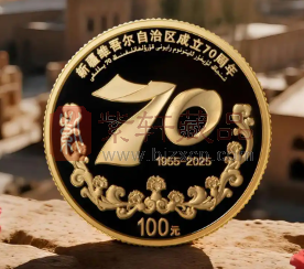 新疆维吾尔自治区成立70周年8克圆形金质纪念币工艺欣赏（图）