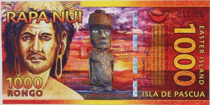 复活节岛2011版1000Rongo 塑料钞 摩艾石像