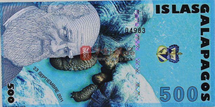 加拉帕戈斯群岛 500元 纪念达尔文诞生200年 外国钱币塑料钞